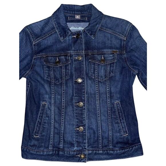 Eddie Bauer Women's Denim Jacket Size Small Trucker Biker Pockets Classic EUC - Picture 2 of 6